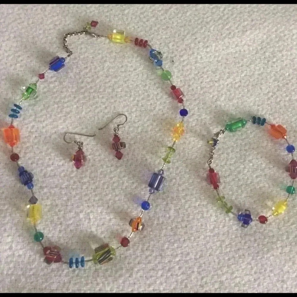 Jewelry - Handmade Beaded necklace, earrings and bracelet set - multi color jewelry
